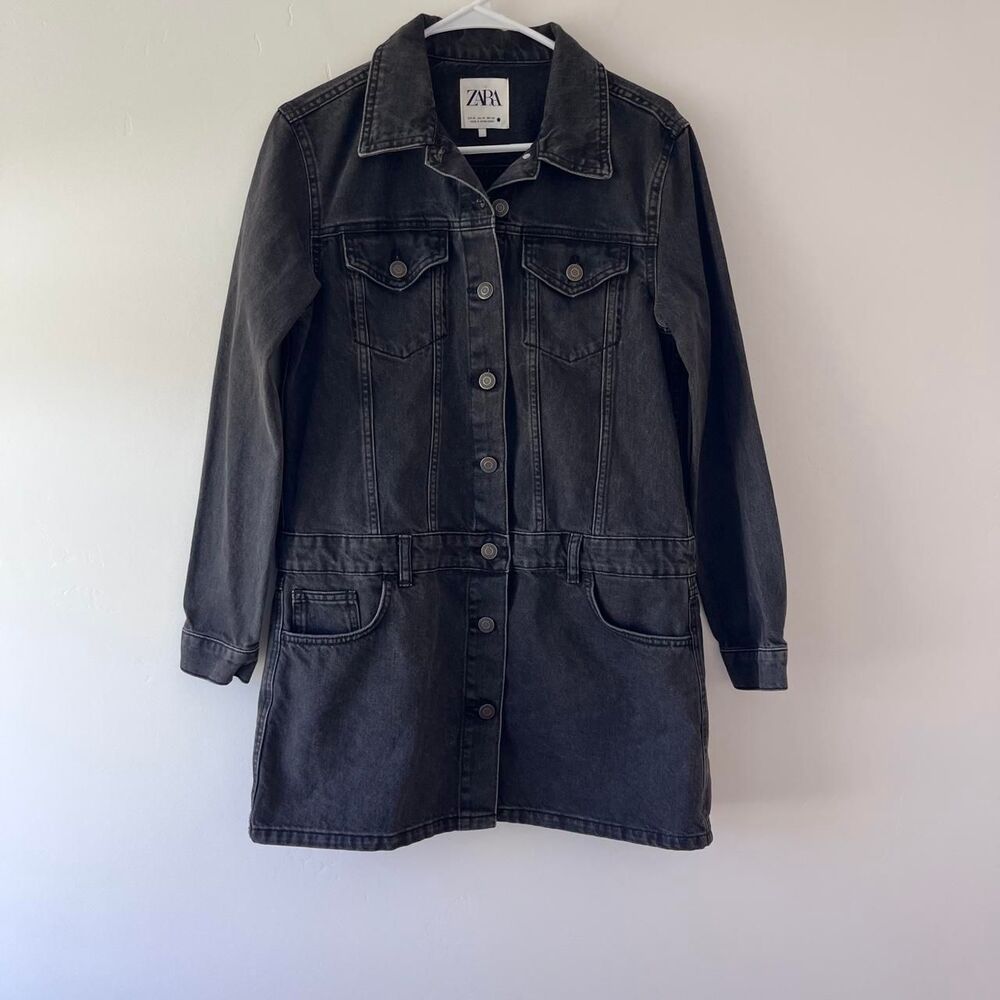 ZARA Dark Gray Washed Denim Mini Shirt Dress / Utility Shacket Dress